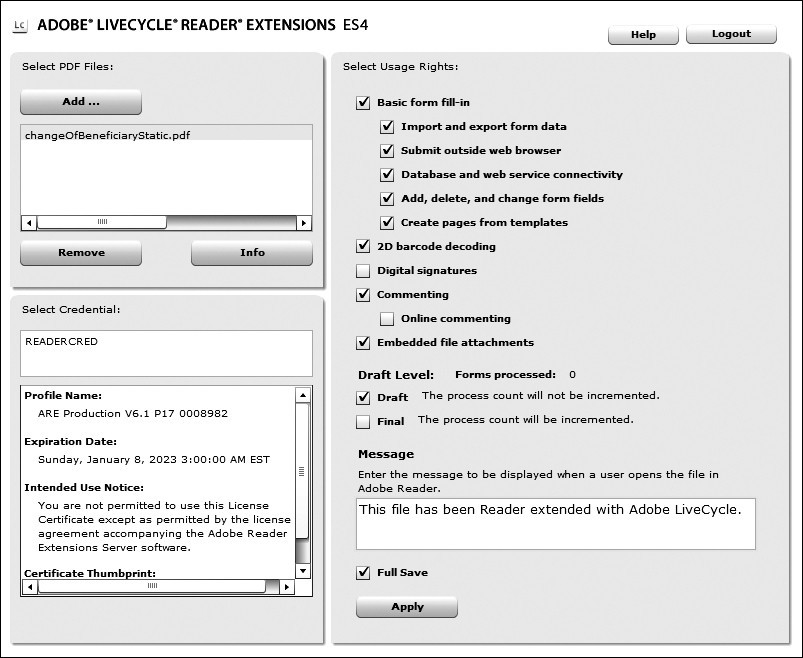 Reader Extensions User Interface