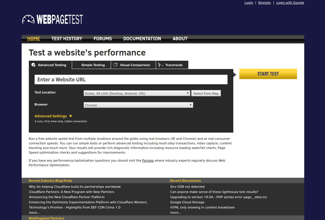 Webpagetest.org: Homepage